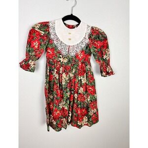 Vintage Ruth of Carolina Girls Dress Size 4 Christmas Holiday poinsettia